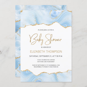 Blue Agate Gold Glitter Boy Baby shower Invitation