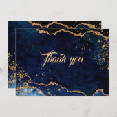 Blue Agate Gold Glitter Dust Weddenschap Hartelijk Bedankkaart (Voorkant / Achterkant)