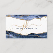 Blue Agate Gold Glitter Monogram Script Visitekaartje (Voorkant)