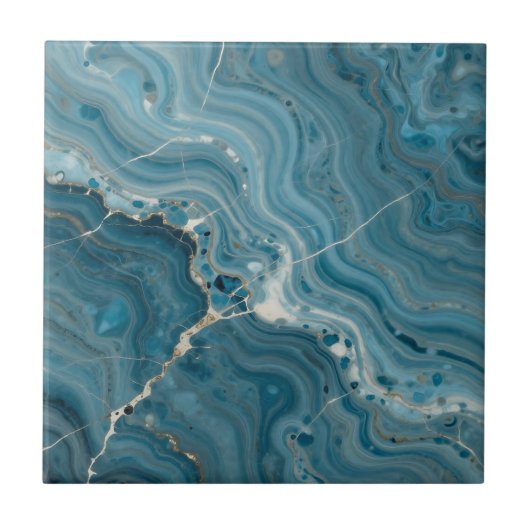 Blue Agate Gold Vein Marble Tegeltje (Voorkant)