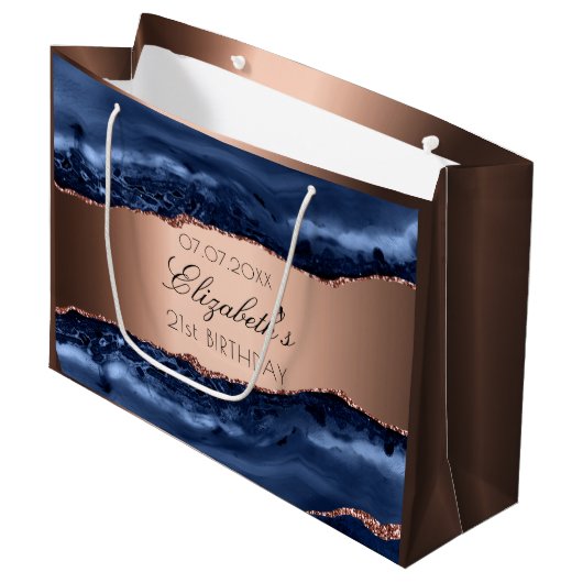 Blue agate koperen verjaardagsfeest groot cadeauzakje (Voorkant Gekanteld)