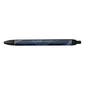 Blue Agate Marble Gold Glitter Signature Script Zwarte Inkt Pen (Voorkant)