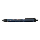 Blue Agate Marble Gold Glitter Signature Script Zwarte Inkt Pen (Bovenkant)