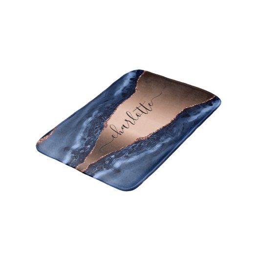 Blue agate marble roos gold name script badmat (Gekanteld)