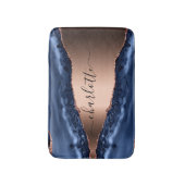 Blue agate marble roos gold name script badmat (Voorkant Verticaal)