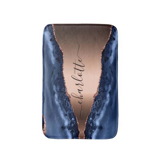 Blue agate marble roos gold name script badmat (Voorkant Verticaal)
