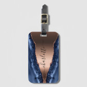 Blue agate marble roos gold name script bagagelabel (Voorkant (verticaal))