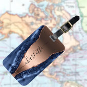 Blue agate marble roos gold name script bagagelabel