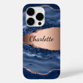 Blue agate marble roos gold name script Case-Mate iPhone case (Achterkant)