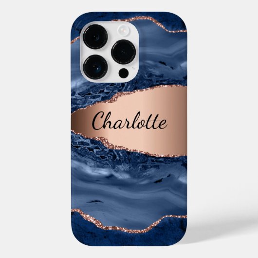 Blue agate marble roos gold name script Case-Mate iPhone case (Achterkant)