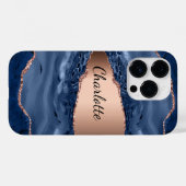 Blue agate marble roos gold name script Case-Mate iPhone case (Achterkant (horizontaal))
