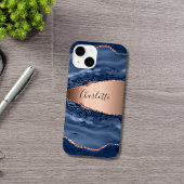Blue agate marble roos gold name script Case-Mate iPhone case