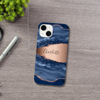 Blue agate marble roos gold name script