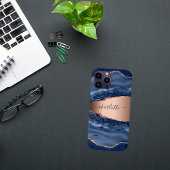 Blue agate marble roos gold name script Case-Mate iPhone hoesje