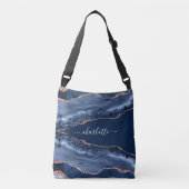 Blue agate marble roos gold name script crossbody tas (Voorkant)