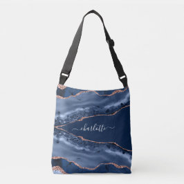 Blue agate marble roos gold name script crossbody tas