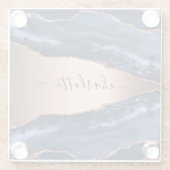 Blue agate marble roos gold name script glazen onderzetter (Achterkant)