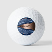 Blue agate marble roos gold name script golfballen (Voorkant)