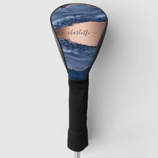 Blue agate marble roos gold name script golfheadcover (Voorkant)