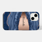 Blue agate marble roos gold name script iPhone hoesje (Achterkant horizontaal)