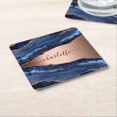 Blue agate marble roos gold name script kartonnen onderzetters (Schuin)