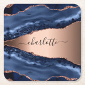 Blue agate marble roos gold name script kartonnen onderzetters (Voorkant)