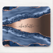 Blue agate marble roos gold name script muismat (Voorkant)