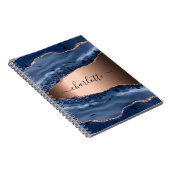 Blue agate marble roos gold name script notitieboek (Rechterzijde)