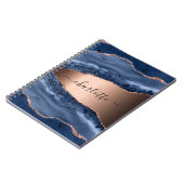 Blue agate marble roos gold name script notitieboek (Linkerzijde)