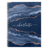Blue agate marble roos gold name script notitieboek (Voorkant)