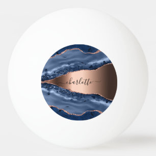 Blue agate marble roos gold name script pingpongbal