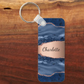 Blue agate marble roos gold name script sleutelhanger (Voorkant)