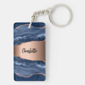 Blue agate marble roos gold name script sleutelhanger (achterkant)