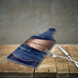 Blue agate marble roos gold name script snijplank