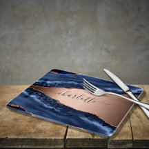 Blue agate marble roos gold name script