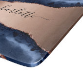 Blue agate marble roos gold name script snijplank (Hoek)