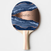 Blue agate marble roos gold name script tafeltennisbatje (Voorkant)