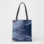 Blue agate marble roos gold name script tote bag (Voorkant)
