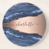 Blue agate marble roos gold name script zandsteen onderzetter (Voorkant)