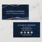 Blue Agate Marble Roos Gouden Waterverf Visitekaartje (Voorkant / Achterkant)