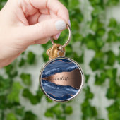 Blue agate marble rose gold name script sleutelhanger (Hand)