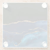 Blue Agate Marble Shiny Golden Glitter Chic Glam Glazen Onderzetter (Achterkant)