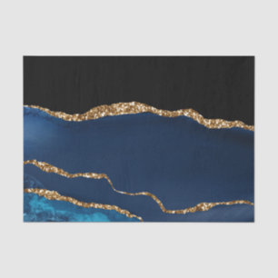 Blue Agate Marble Shiny Golden Glitter Chic Glam Tissuepapier