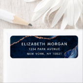 Blue Agate Marble Waterverf Roos Gold Glitter Lab Etiket (Insitu)