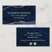 Blue Agate Marble Waterverf Roos Gold Glitter Visitekaartje (Voorkant / Achterkant)