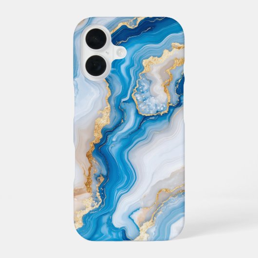 Blue Agate Marble with Gold Veins – Elegant iPhone 16 Hoesje (Achterkant)