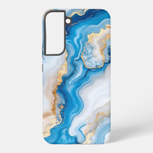 Blue Agate Marble with Gold Veins – Elegant Samsung Galaxy Hoesje (Achterkant)