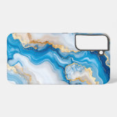 Blue Agate Marble with Gold Veins – Elegant Samsung Galaxy Hoesje (Achterkant horizontaal)