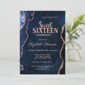 Blue Agate Marmer Roze Goud Sweet 16 Kaart (Staand voorkant)