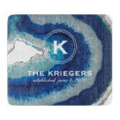 Blue Agate Monogram Wedding Snijplank (Voorkant)